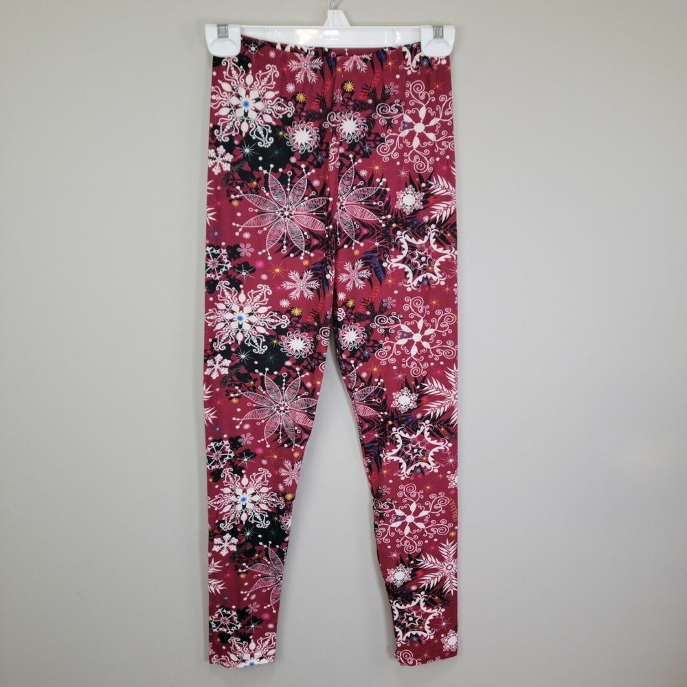 White Snowflake‎ Polyester Spandex Ankle Leggings One Size Fits All